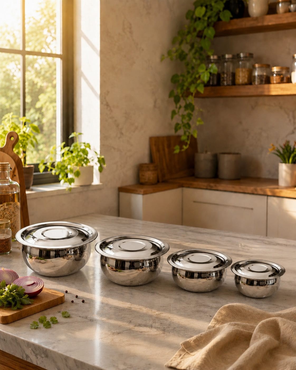 Stainless Steel Handi Set of 4| Multipurpose Serving & Storage Bowls for Kitchen and Dining